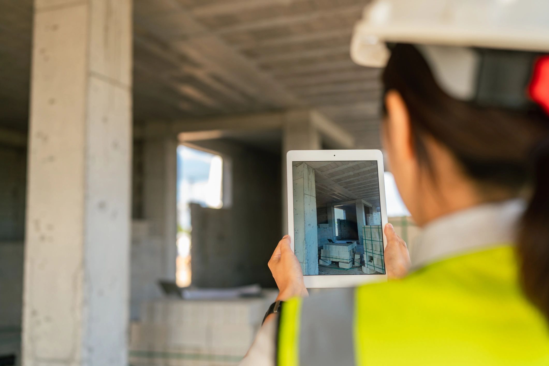 Engineer using a tablet on a construction site representing training outcomes